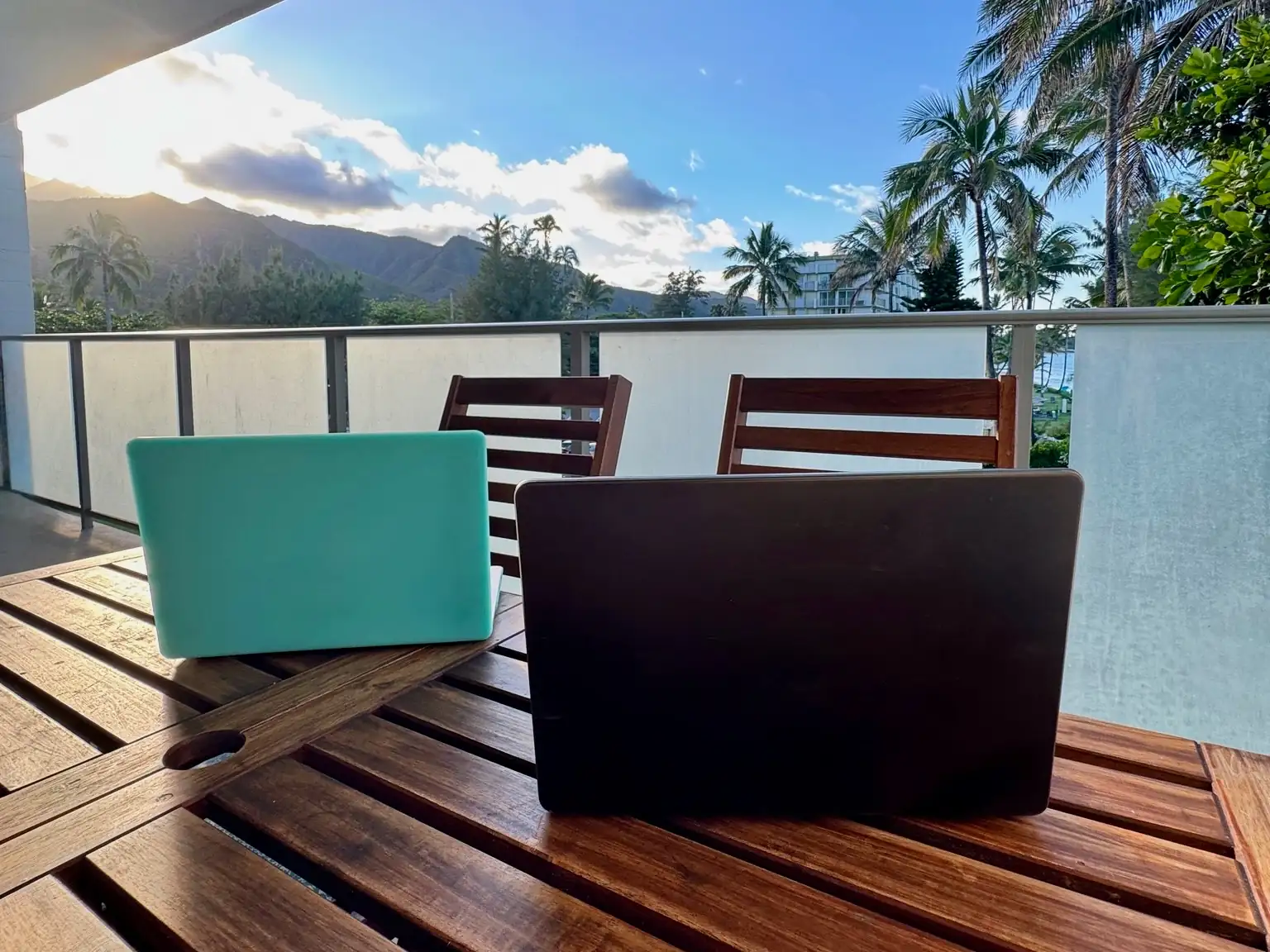 Working remotely from a beachfront lanai on Oahu, Hawaii