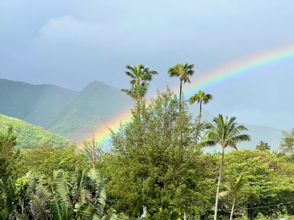 Rainbow over the Koʻolau Mountains near our oceanfront apartment on Oahu, Hawaii